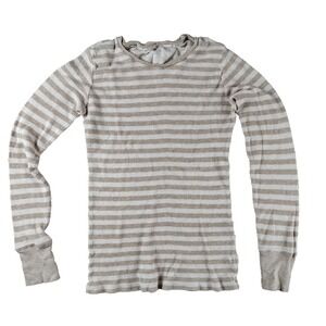 Gap Waffle Crew Long Sleeve Pullover Tan Cream Striped Womens Medium Thermal